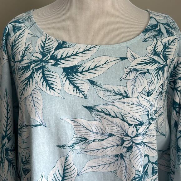 Cynthia Rowley Women’s Linen Blend Tunic Top 1X Blue Floral Poncho Mesh Trim - Picture 5 of 7